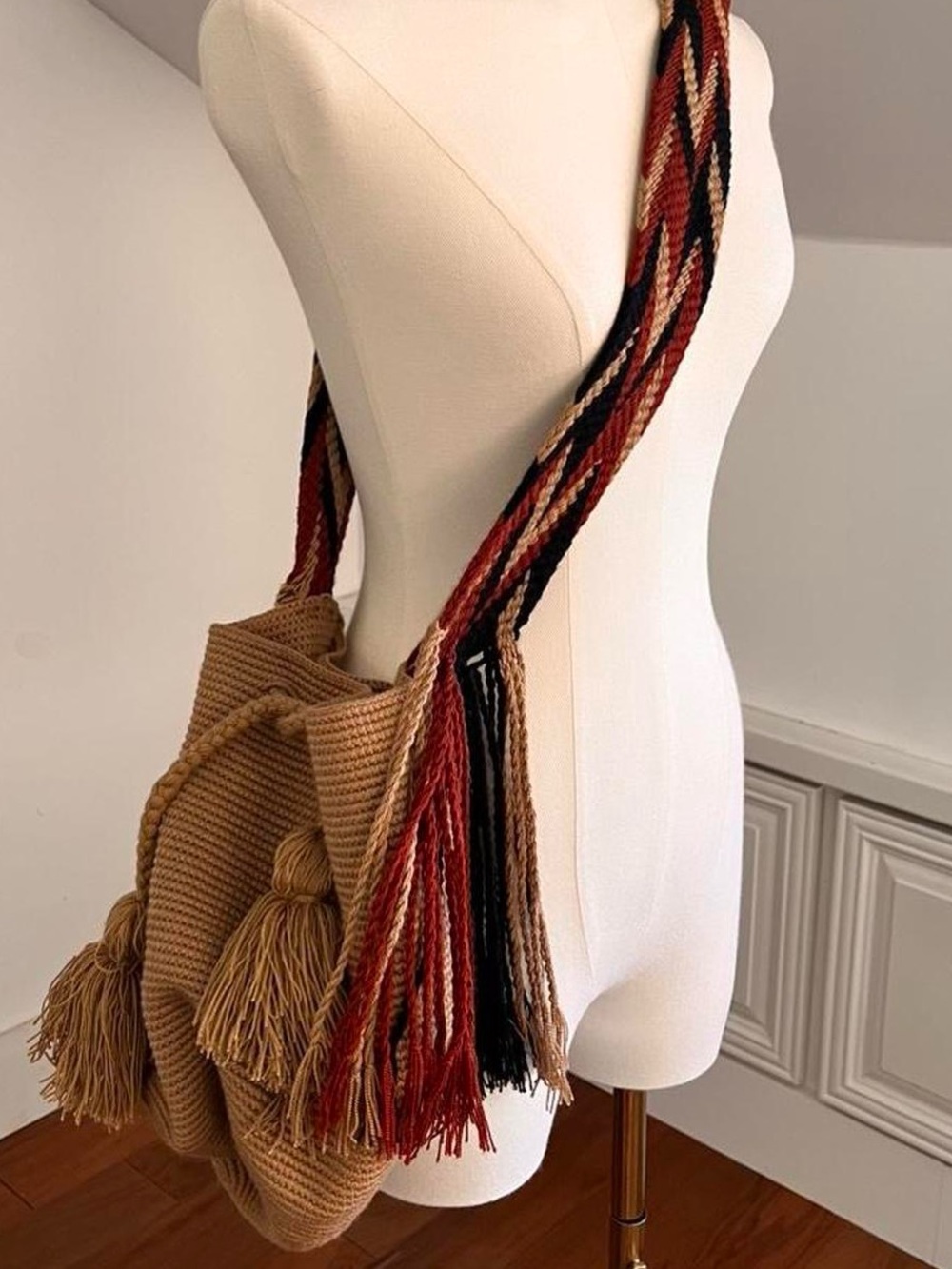Authentic Colombian Wayuu woven mochila bag with massive fringe tassels